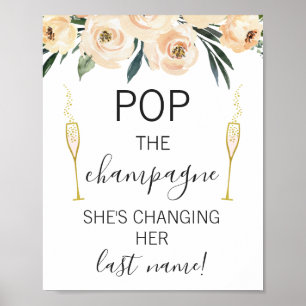 Creme Blumen Gläser Brautparty Schild