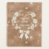 Creme-Blumen-Herz-Kranz Braun Glitter Planer (Vorderseite)