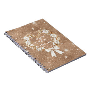 Creme-Blumen-Herzkranz brauner Glitter Notizblock