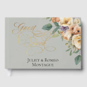Creme Blumen- und Kranz-Monogramm - Salbei Gästebuch (Vorderseite)