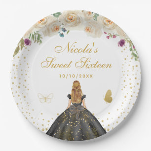 Creme Blumenblonde Haar Prinzessin Sweet Sixteen Pappteller