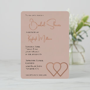 Creme-Blush-Glamour Pearl Zwei Herzen Brautparty Folieneinladung