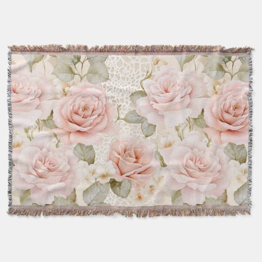 Creme Blush Pink Roses Brautparty Decke (Vorderseite)