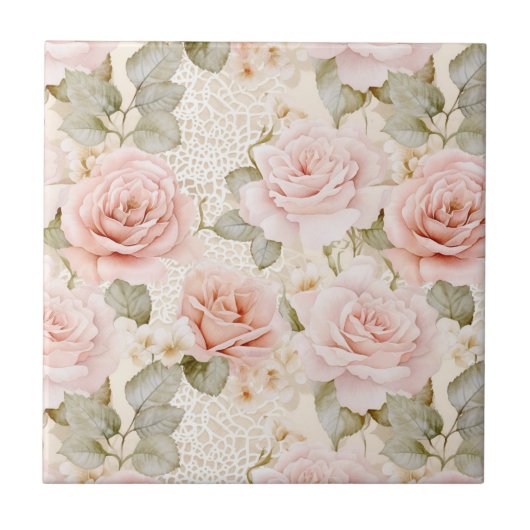 Creme Blush Pink Roses Brautparty Fliese (Vorderseite)