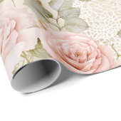 Creme Blush Pink Roses Brautparty Geschenkpapier (Rolleneckpunkt)
