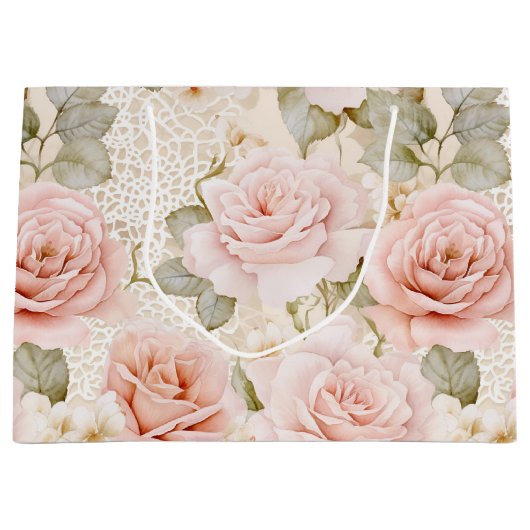 Creme Blush Pink Roses Brautparty Große Geschenktüte (Vorderseite)