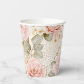 Creme Blush Pink Roses Brautparty Pappbecher (Rückseite)