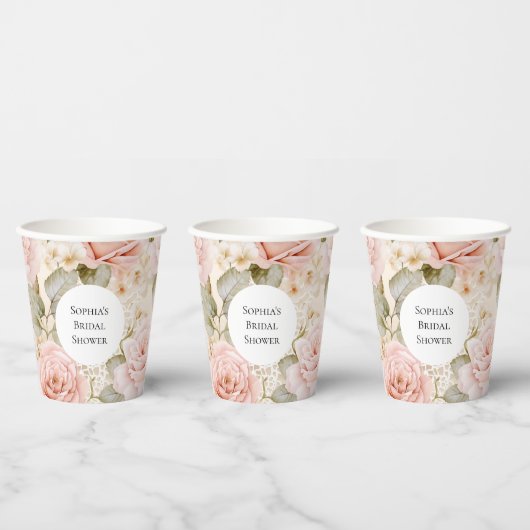 Creme Blush Pink Roses Brautparty Pappbecher (Multi)