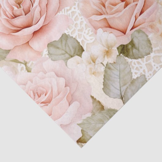 Creme Blush Pink Roses Brautparty Seidenpapier (Detail)