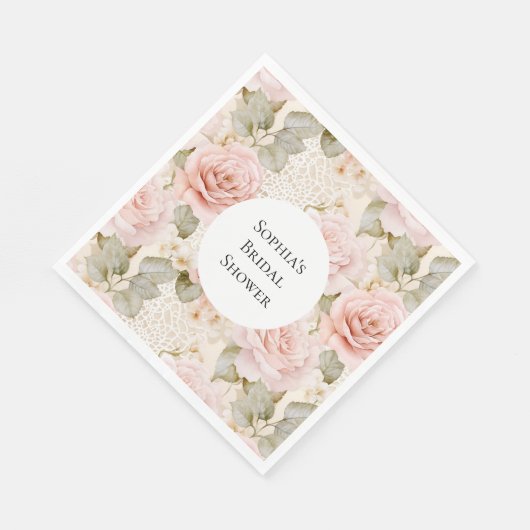 Creme Blush Pink Roses Brautparty Serviette (Ecke)
