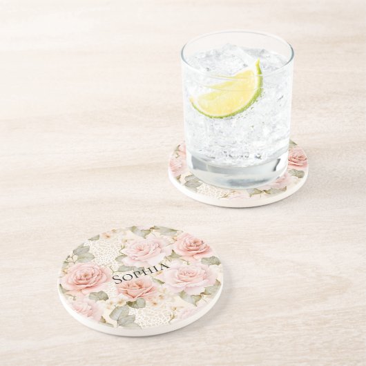 Creme Blush Pink Roses Floral Getränkeuntersetzer (Seite)