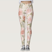Creme Blush Pink Roses Floral Leggings (Vorderseite)