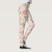 Creme Blush Pink Roses Floral Leggings (Rechts)