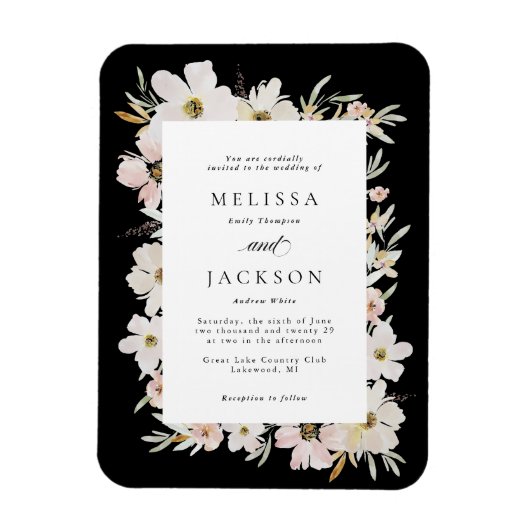 Creme, Blush, Schwarzes Wasser Blume Hochzeit Magnet (Vertikal)