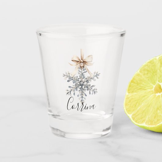 Creme-Bogen Silber-Schneeflocke Schnapsglas (Vorderseite)