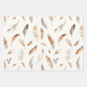 Creme Boho Federn Blumen Geburtstag Geschenkpapier Set (Vorderseite)