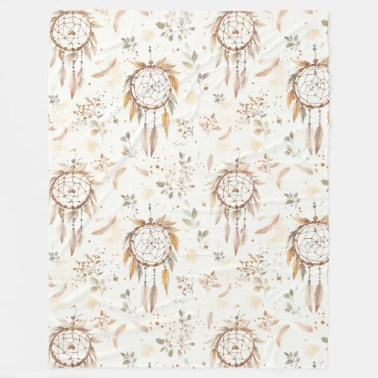 Creme Boho Federn Traumfänger Fleecedecke (Vorderseite)