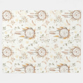 Creme Boho Federn Traumfänger Fleecedecke (Vorderseite (Horizontal))