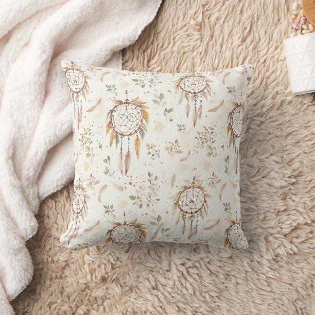 Creme Boho Federn Traumfänger Kissen (Decke)