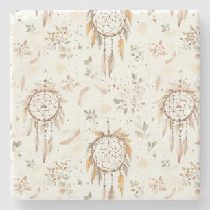 Creme Boho Federn Traumfänger Steinuntersetzer
