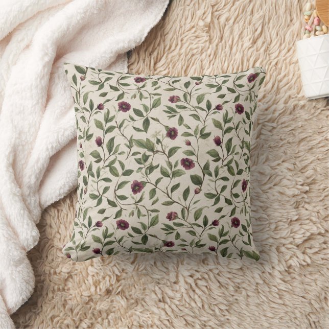 Creme-bordeauxfarbene Blumen Kissen (Decke)