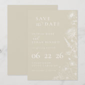 Creme Botanisch Minimale Hochzeit "Save the Date" (Vorne/Hinten)