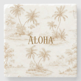 Creme Braun Aloha Tropische Insel Palmen Steinuntersetzer