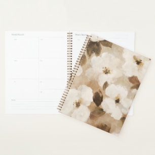 Creme Braun Beige Abstrakte Blumen Planer