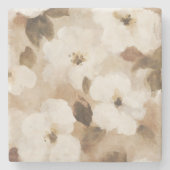 Creme Braun Beige Abstrakte Blumen Steinuntersetzer (Vorderseite)