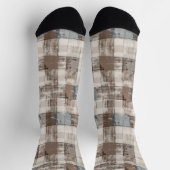 Creme Braun Blau Abstrakte Quadrate Socken (Oben)