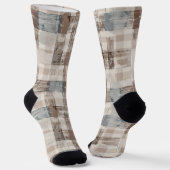 Creme Braun Blau Abstrakte Quadrate Socken (Gewinkelt)