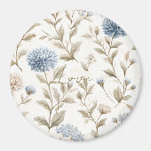 Creme Braun Blaue Blumen Liebe Magnet (Vorne)