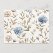Creme Braun Blaue Blumen Liebe Postkarte (Vorderseite)