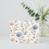 Creme Braun Blaue Blumen Liebe Postkarte (Stehend Vorderseite)