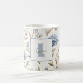 Creme Braun Blaue Blumen Monogramm Anfangsbuchstab Kaffeetasse