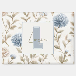 Creme Braun Blaue Blumen Monogramm Anfangsbuchstab Magnet