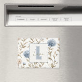 Creme Braun Blaue Blumen Monogramm Anfangsbuchstab Magnet (In Situ (Geschirrspüler))