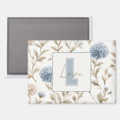 Creme Braun Blaue Blumen Monogramm Anfangsbuchstab Magnet (Vorderseite/Rückseite)