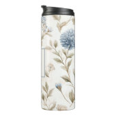 Creme Braun Blaue Blumen Monogramm Anfangsbuchstab Thermosbecher (Nach rechts gedreht)