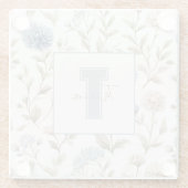 Creme Braun Blaue Blumen Monogramm Anfangsname Glasuntersetzer (Rückseite)