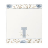 Creme Braun Blaue Blumen Monogramm Anfangsname Notizblock (Vorderseite)