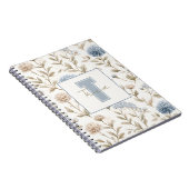 Creme Braun Blaue Blumen Monogramm Anfangsname Notizblock (Rechte Seite)
