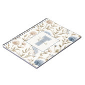 Creme Braun Blaue Blumen Monogramm Anfangsname Notizblock (Linke Seite)