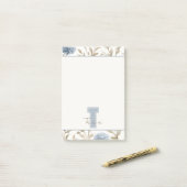 Creme Braun Blaue Blumen Monogramm Anfangsname Post-it Klebezettel (Auf Schreibtisch)