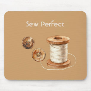 Creme Braun Elfenbein Nähen Perfekte Knöpfe Faden Mousepad