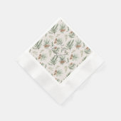Creme Braun Grüne Weihnachtskiefernzapfen Serviette (Ecke)