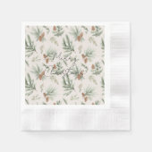 Creme Braun Grüne Weihnachtskiefernzapfen Serviette (Vorderseite)