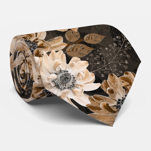 Creme, braune Blume auf dunkelbraun Krawatte (Gerollt)