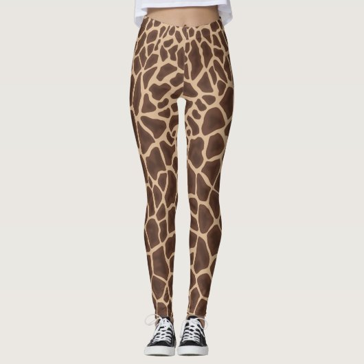 Creme Braune Giraffe Flecken Druck Leggings (Vorderseite)