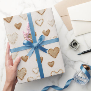 Creme & Braune Herzen Valentinstag Geschenkpapier
